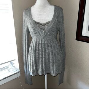 Vintage Y2K Hollister 2000s RARE! Iconic Cable Knit Long Sleeve Babydoll Top